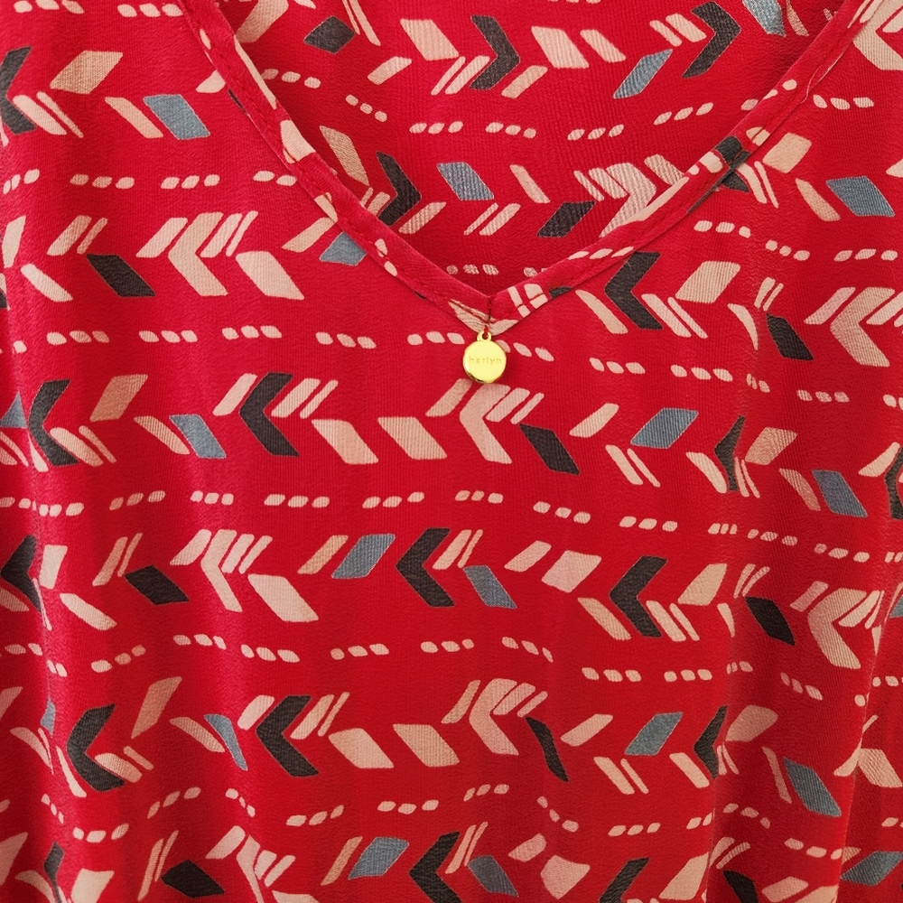 Harlyn Silk Red Mini Dress Boho Western Cowgirl Aztec Print Pretty Cute Large - Picture 5 of 17